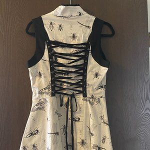 Jawbreaker lace-up corset insect dress, collar with ruffles and bows